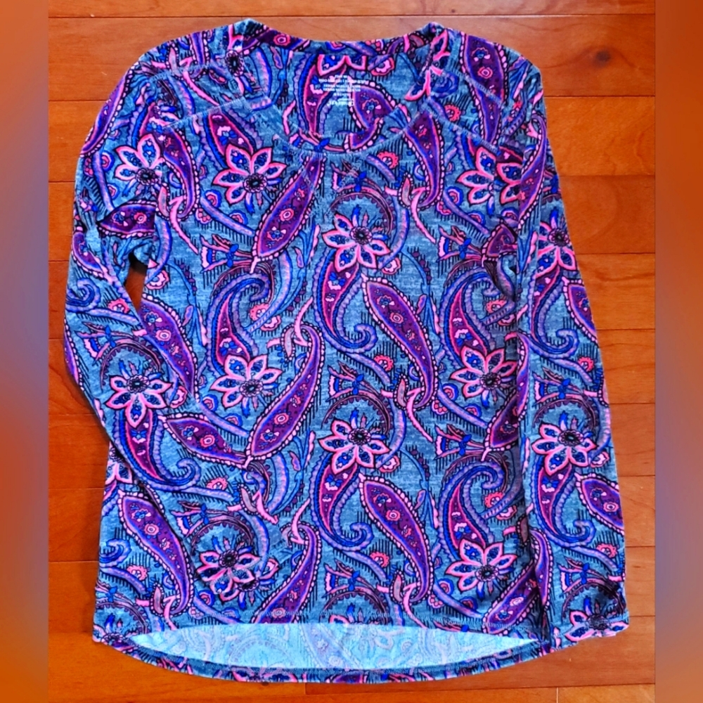 Paisley Long Sleeve Top - Blue and Pink Size S